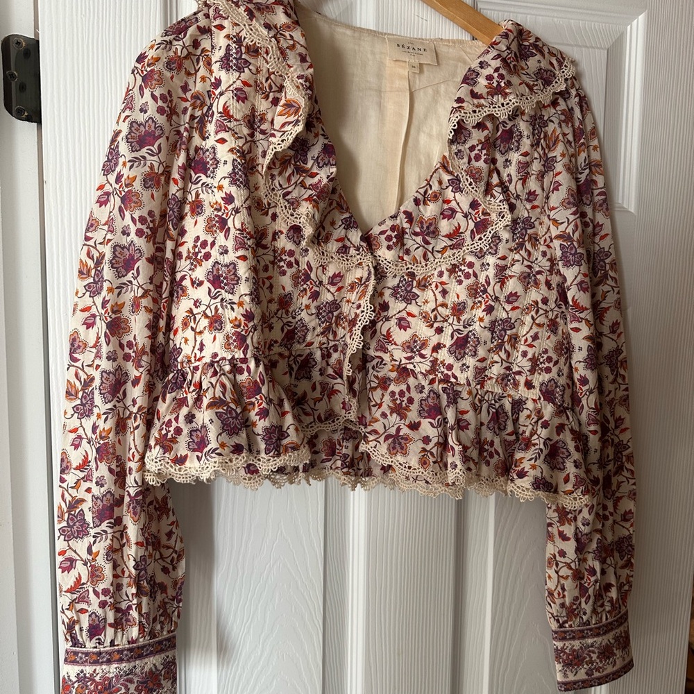 Sezane Alexania Floral Lace-Trimmed Blouse